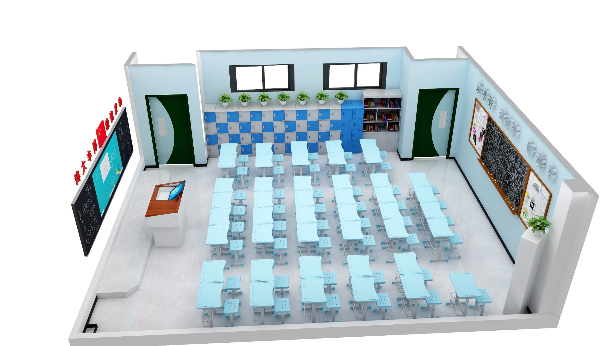 书包柜教室整体俯视效果图