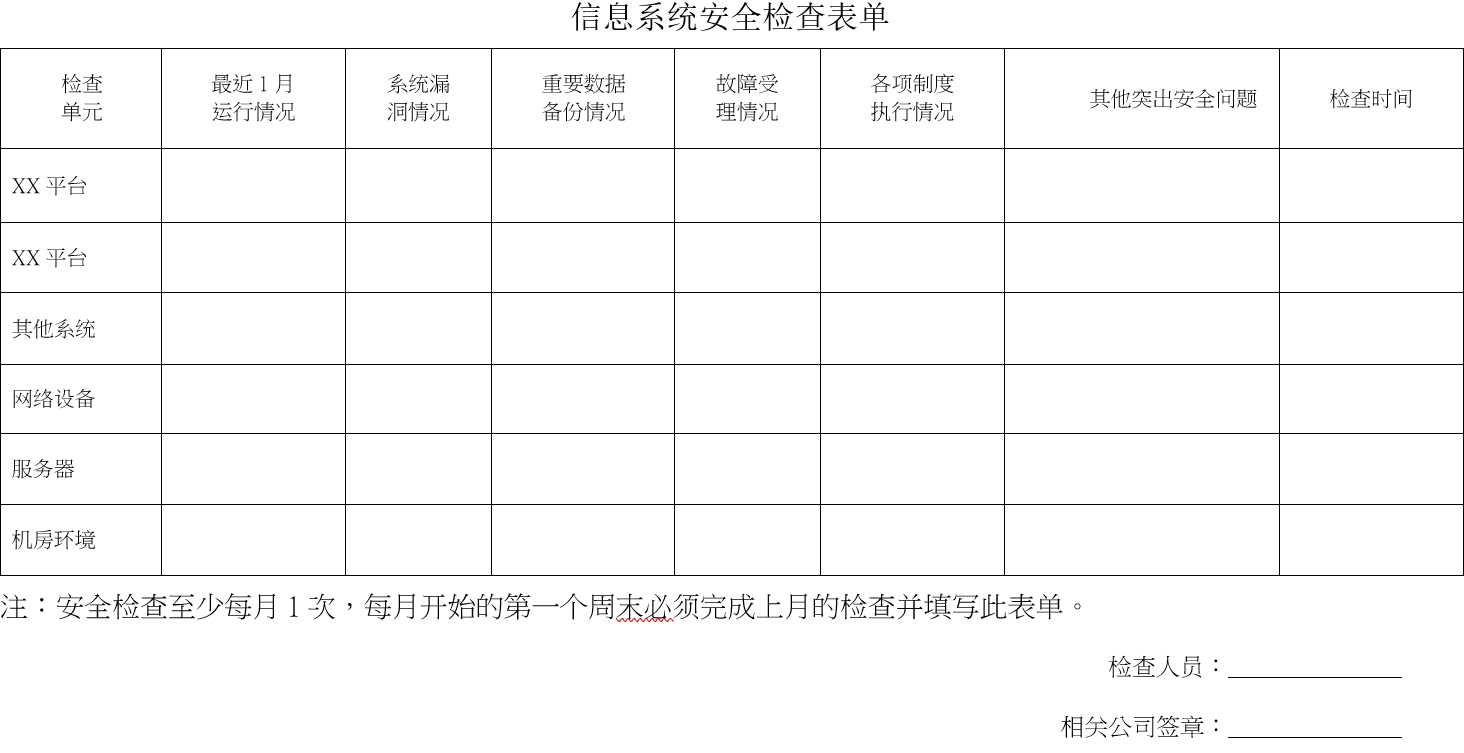 信息系统安全检查表单