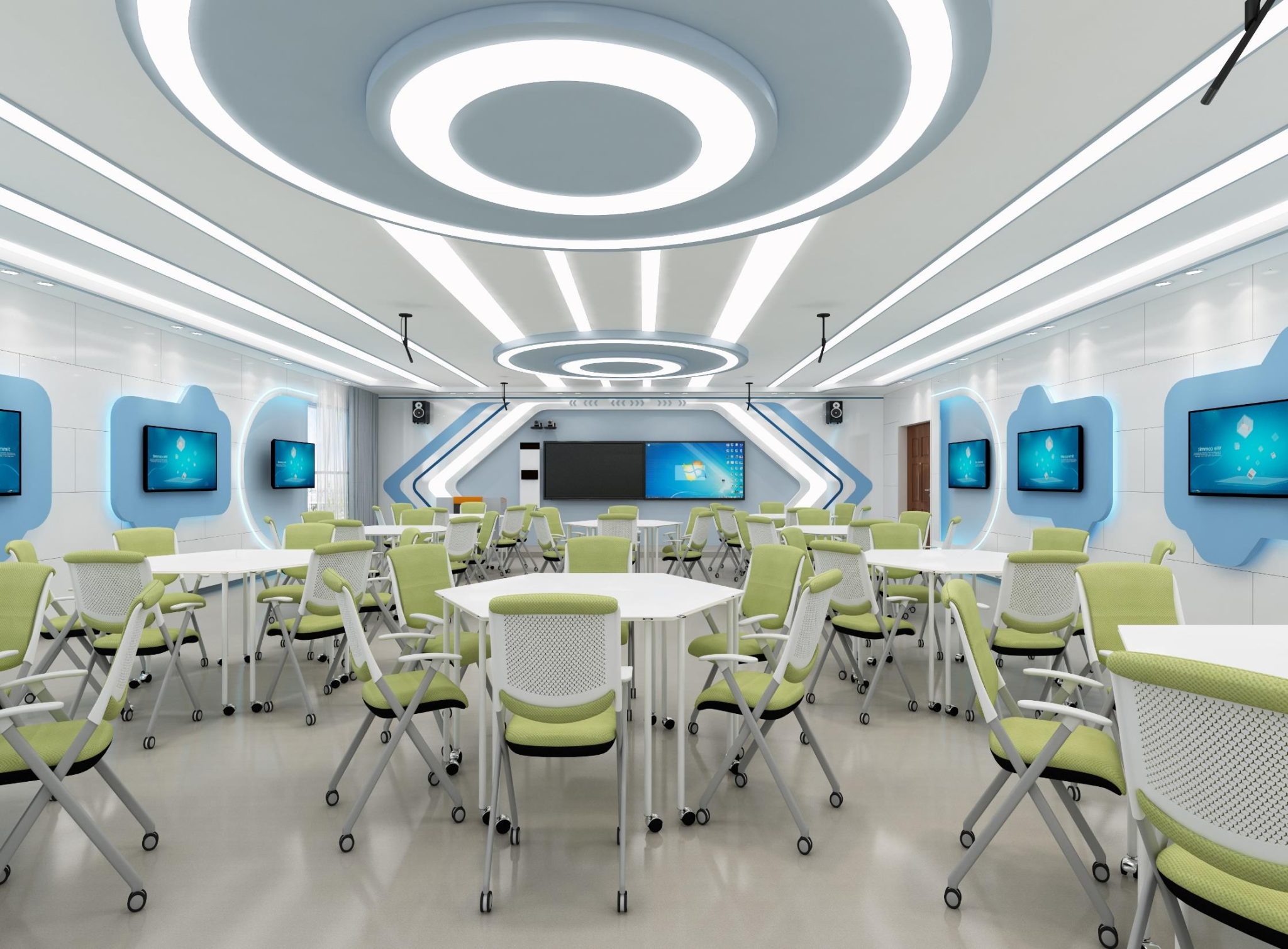 一组精美渲染图：智慧教室、精品教室与校园文化长廊设计参考