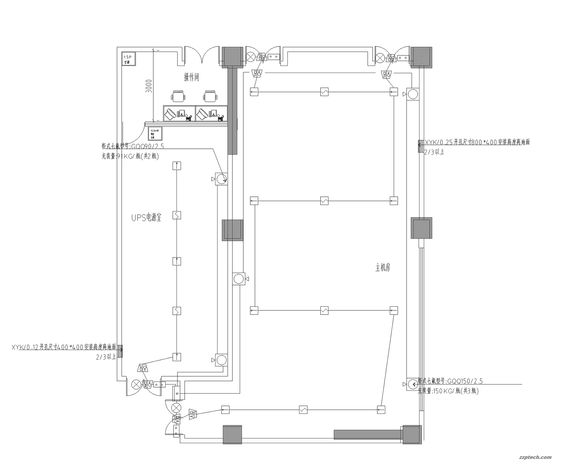 机房气体灭火系统施工设计图（七氟丙烷 HFC-227EA 设计说明）