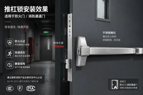 防火推杠锁 500P/560P/510P 系列：国标防火认证，含双门器
