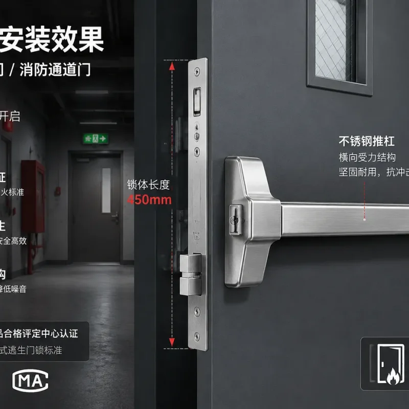 防火推杠锁 500P/560P/510P 系列：国标防火认证，含双门器